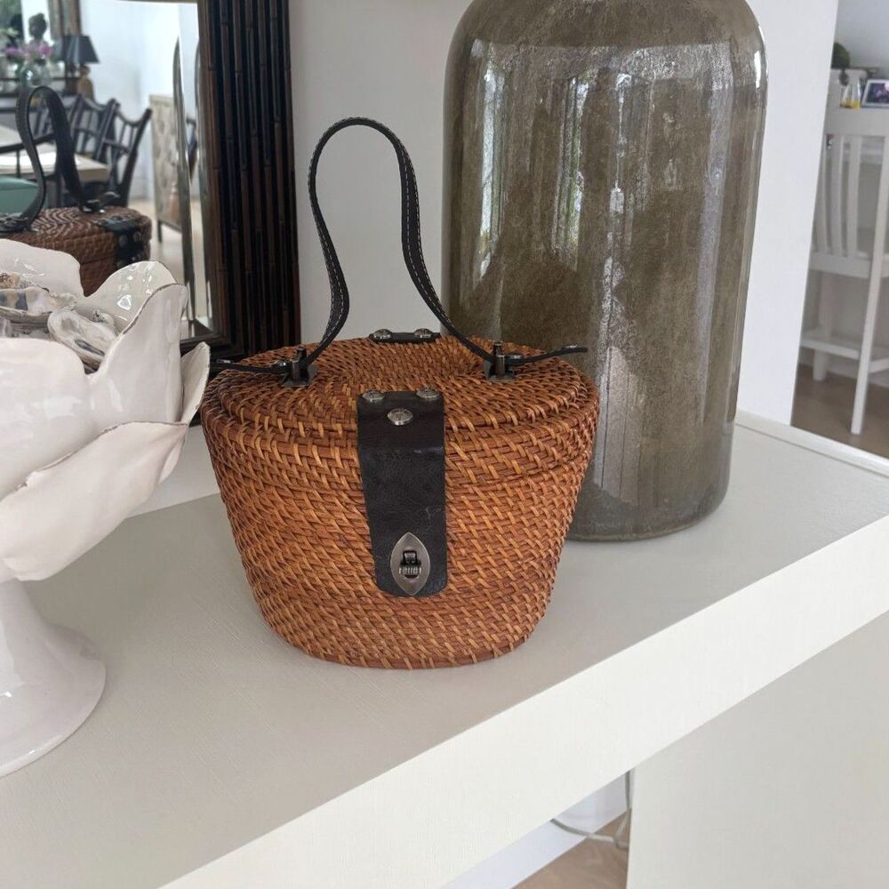 Patricia Nash Caselle Wicker Basket Bag Woven Top Handle Purse Mint